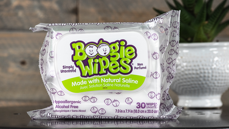 A package of Boogie Wipes on a table