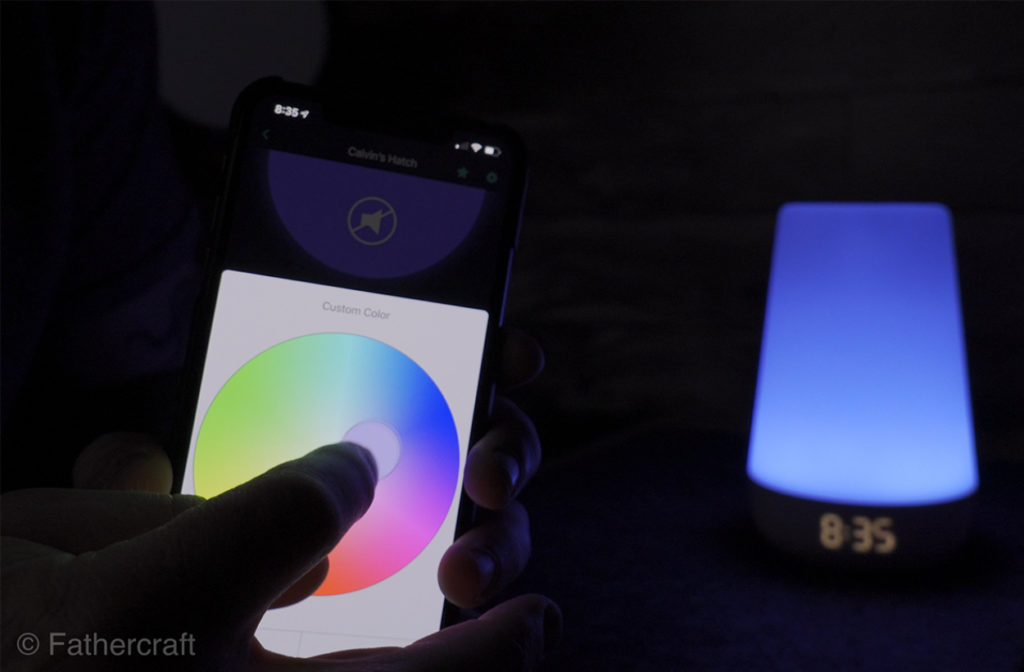 Selecting a color on the Hatch Rest+ using the app's color wheel